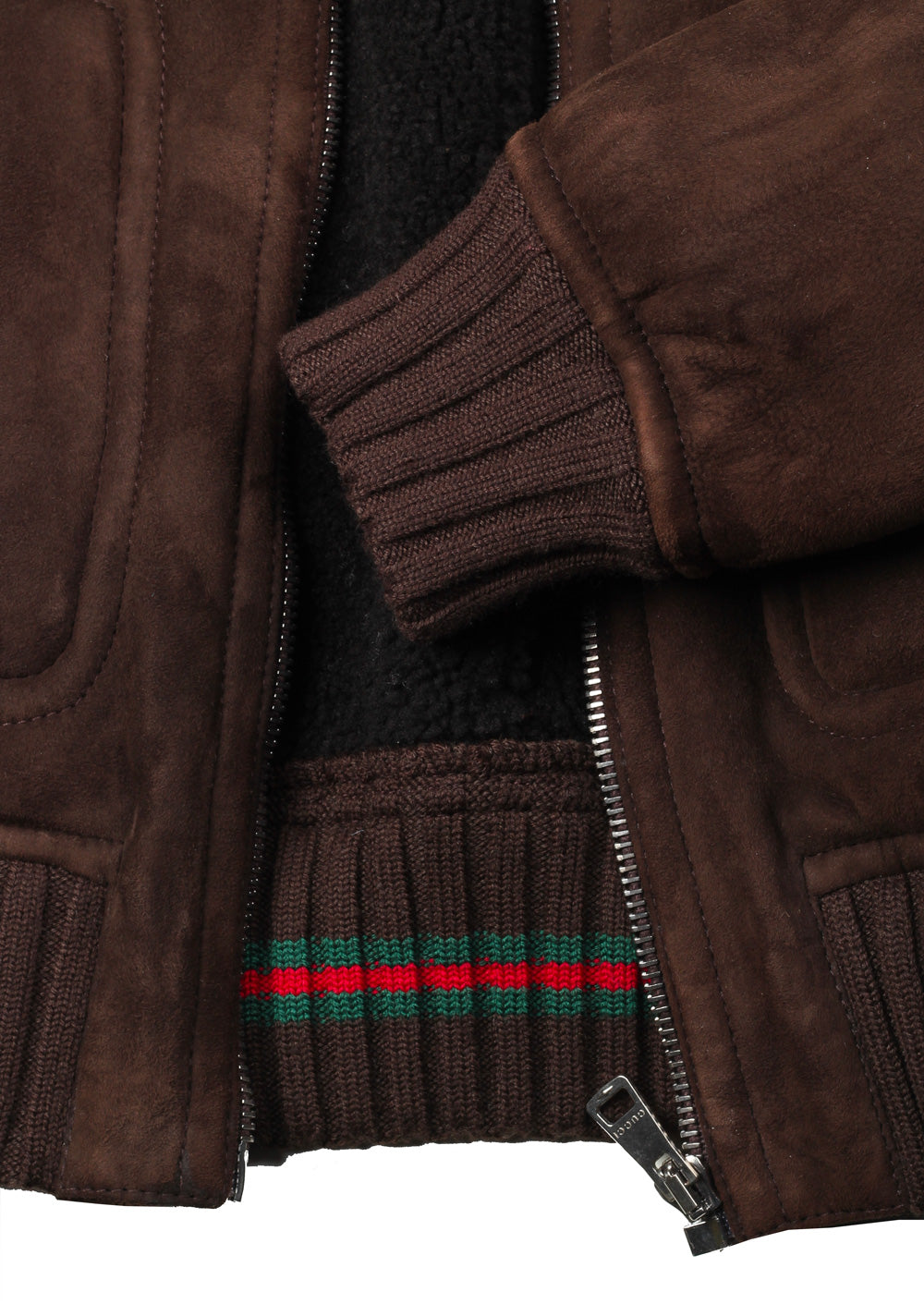 Gucci Brown Leather Bomber Jacket Coat Size 50 / 40R U.S. With Lamb Fur Lining