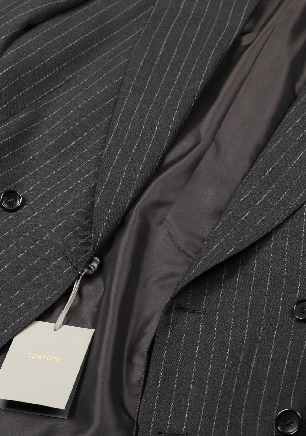 TOM FORD Shelton Double Breasted Striped Gray Suit Size 46 / 36R U.S. Wool