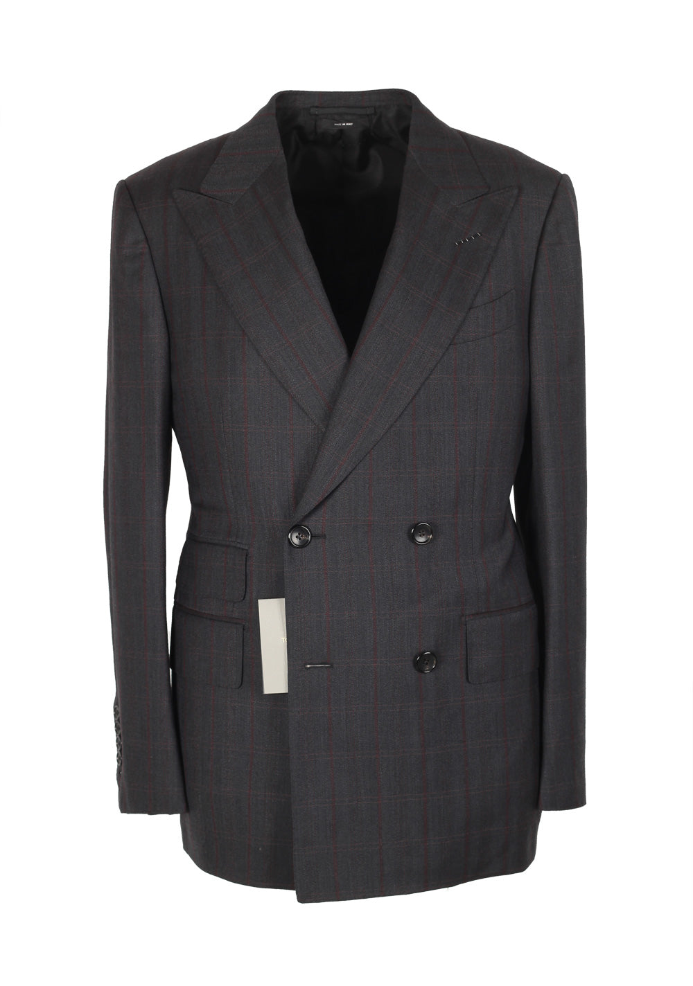 TOM FORD Shelton Double Breasted Checked Gray Suit Size 46 / 36R U.S. Wool Cashmere