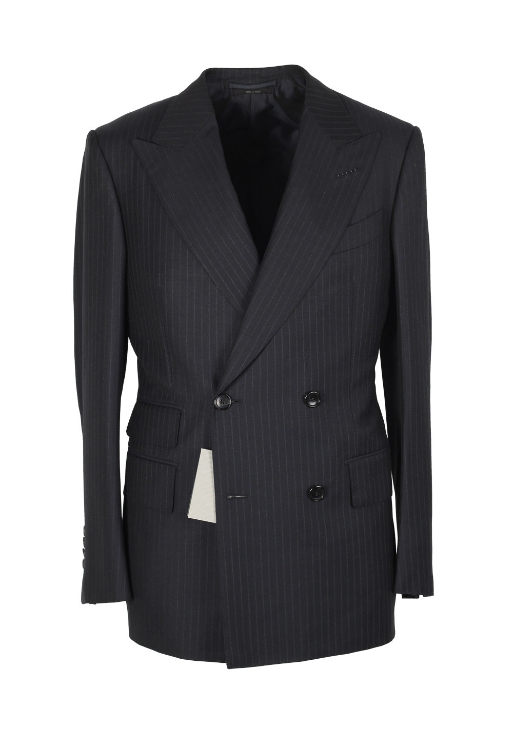 TOM FORD Spencer Double Breasted Striped Charcoal Suit Size 46 / 36R U.S. Wool Silk Mohair Fit D