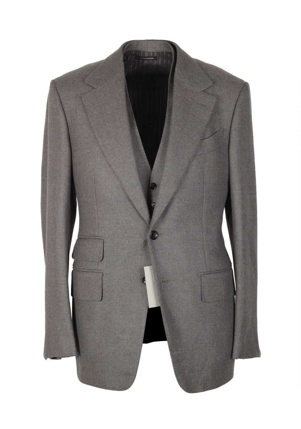 TOM FORD Shelton Brownish Gray Solid 3 Piece Suit Size 46 / 36R U.S. Wool