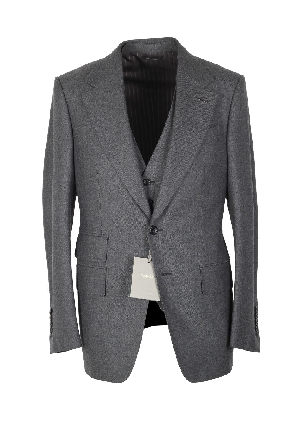 TOM FORD Shelton Solid Gray 3 Piece Suit Size 46 / 36R U.S. Wool