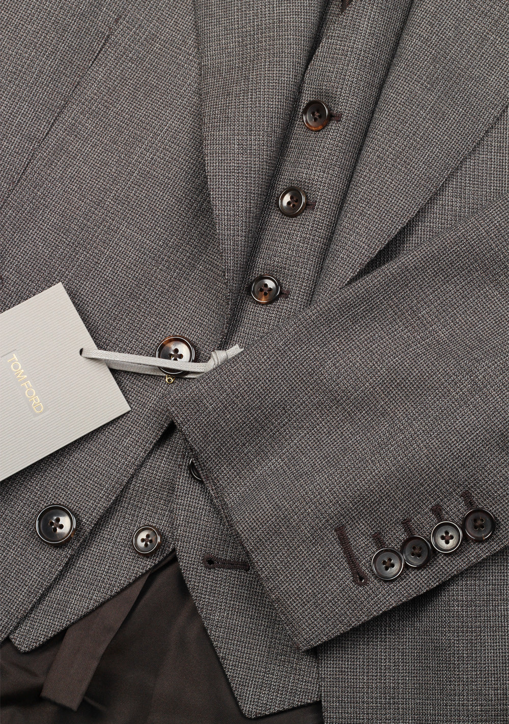 TOM FORD Shelton Brownish Gray Checked 3 Piece Suit Size 46 / 36R U.S. Wool
