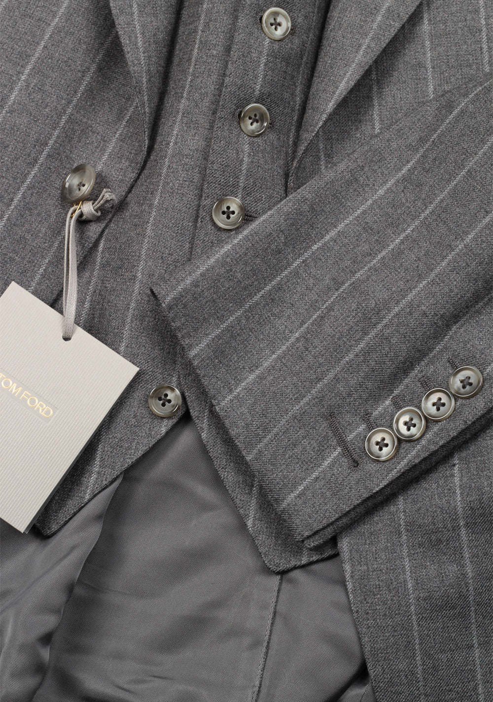 TOM FORD Spencer Gray Striped 3 Piece Suit Size 46 / 36R U.S. Wool Fit D