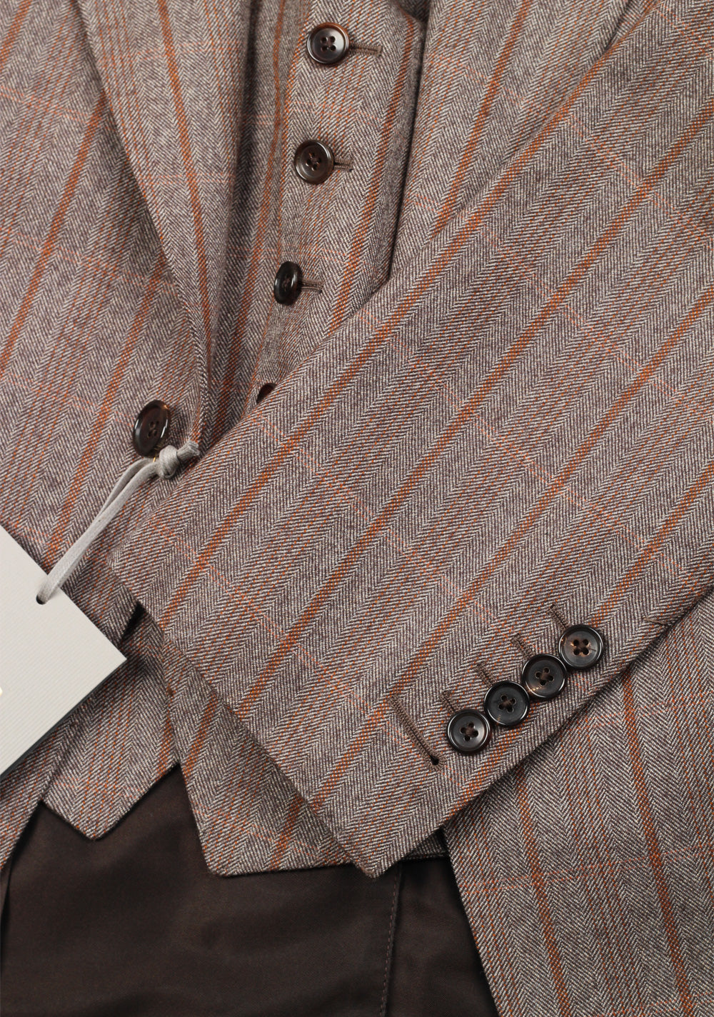 TOM FORD Shelton Brown Checked 3 Piece Suit Size 46 / 36R U.S. Wool