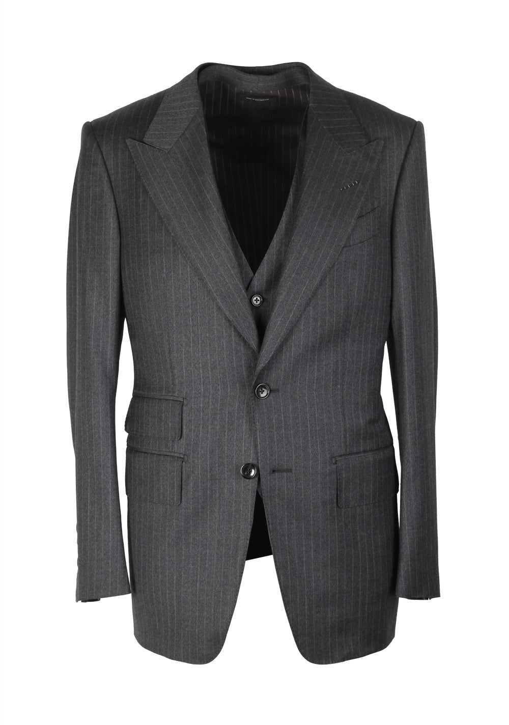 TOM FORD Shelton Gray Striped 3 Piece Suit Size 46 / 36R U.S. Wool