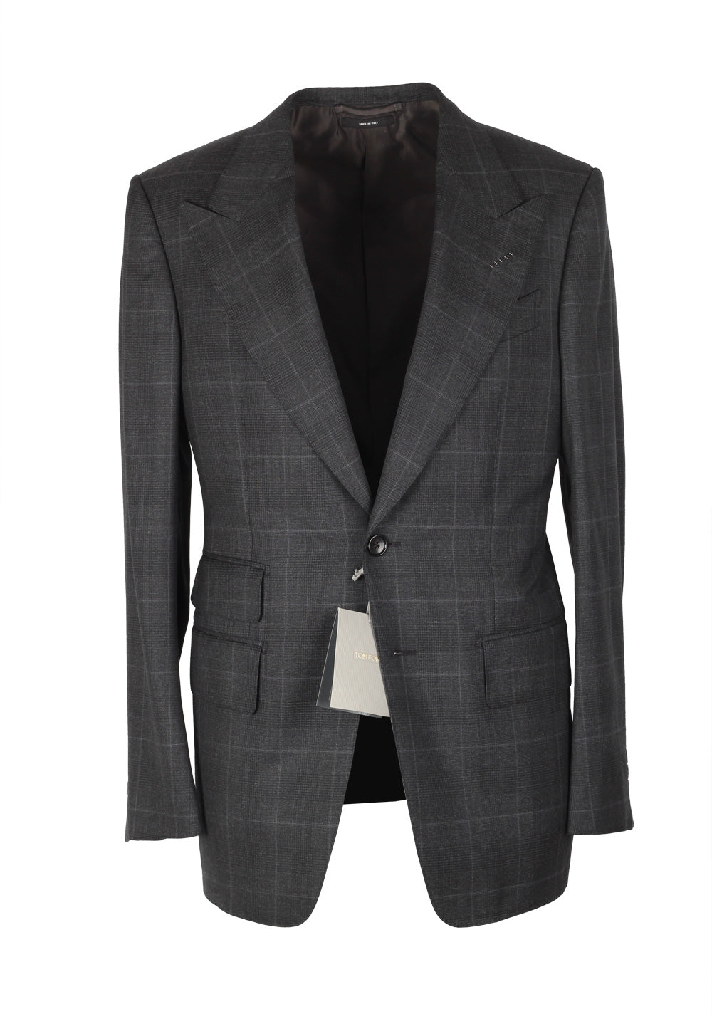 TOM FORD Shelton Checked Gray Suit Size 46 / 36R U.S. Wool Silk