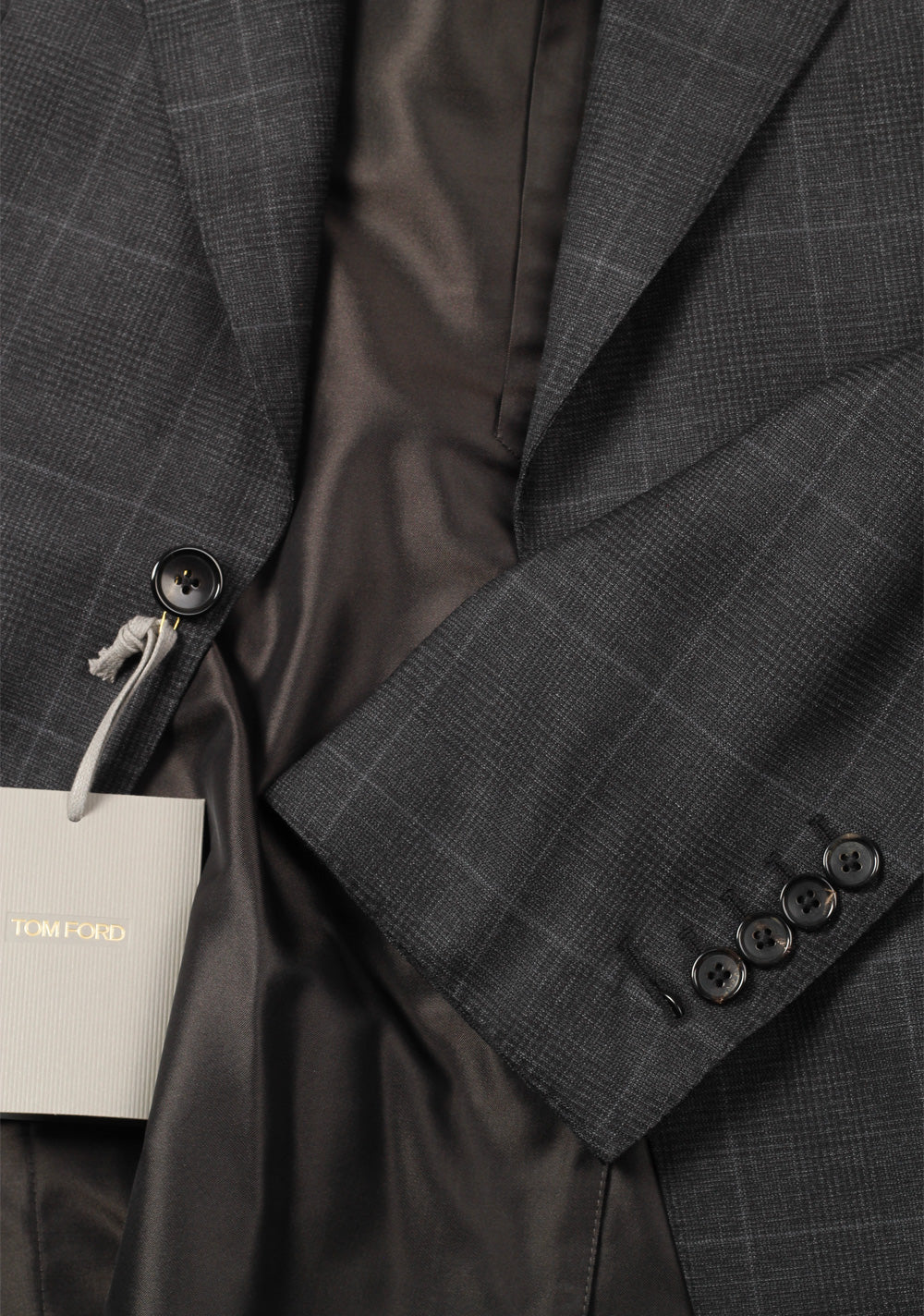 TOM FORD Shelton Checked Gray Suit Size 46 / 36R U.S. Wool Silk