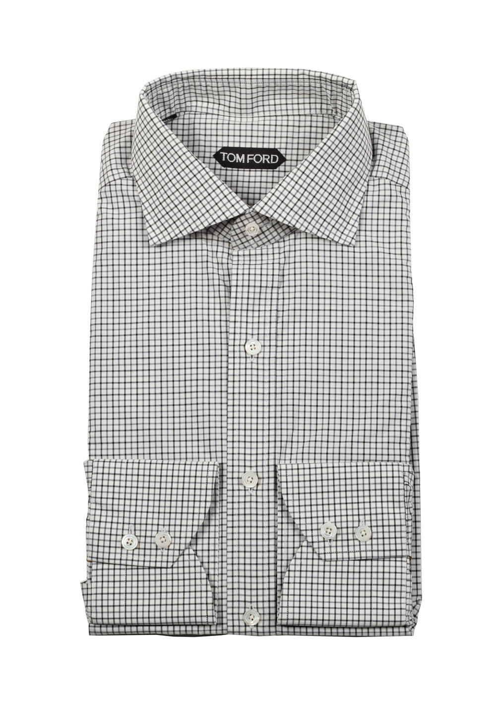 TOM FORD Checked White Blue Shirt Size 41 / 16 U.S.