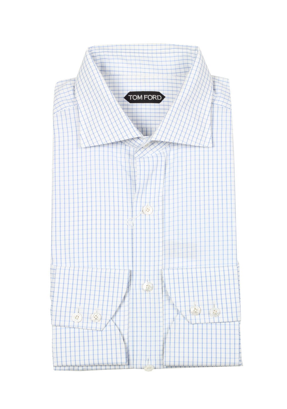 TOM FORD Checked White Blue Shirt Size 43 / 17 U.S.