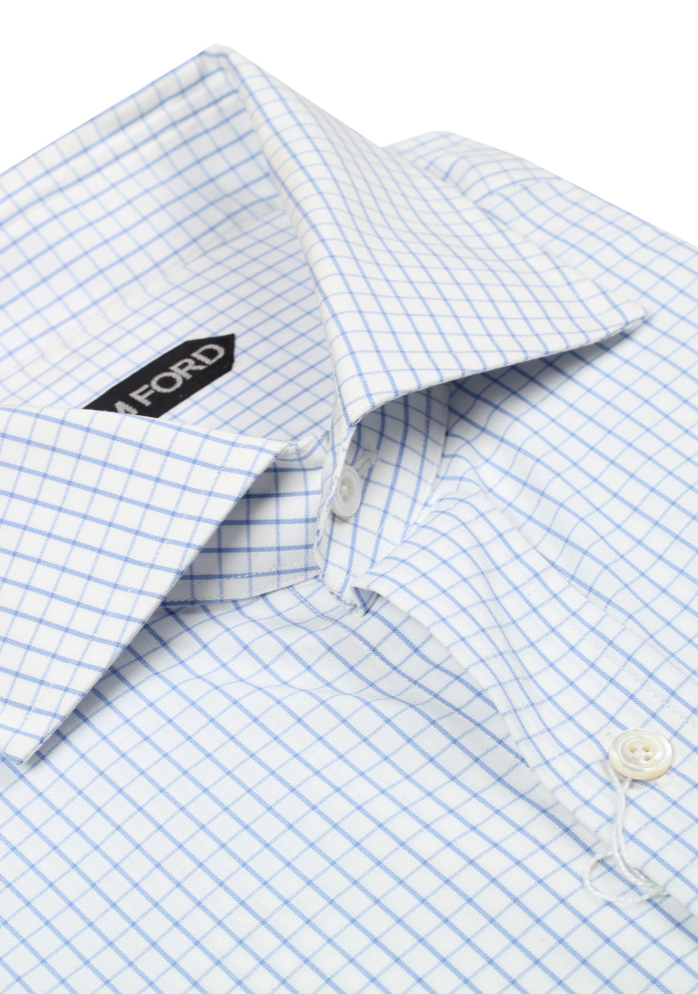 TOM FORD Checked White Blue Shirt Size 43 / 17 U.S.