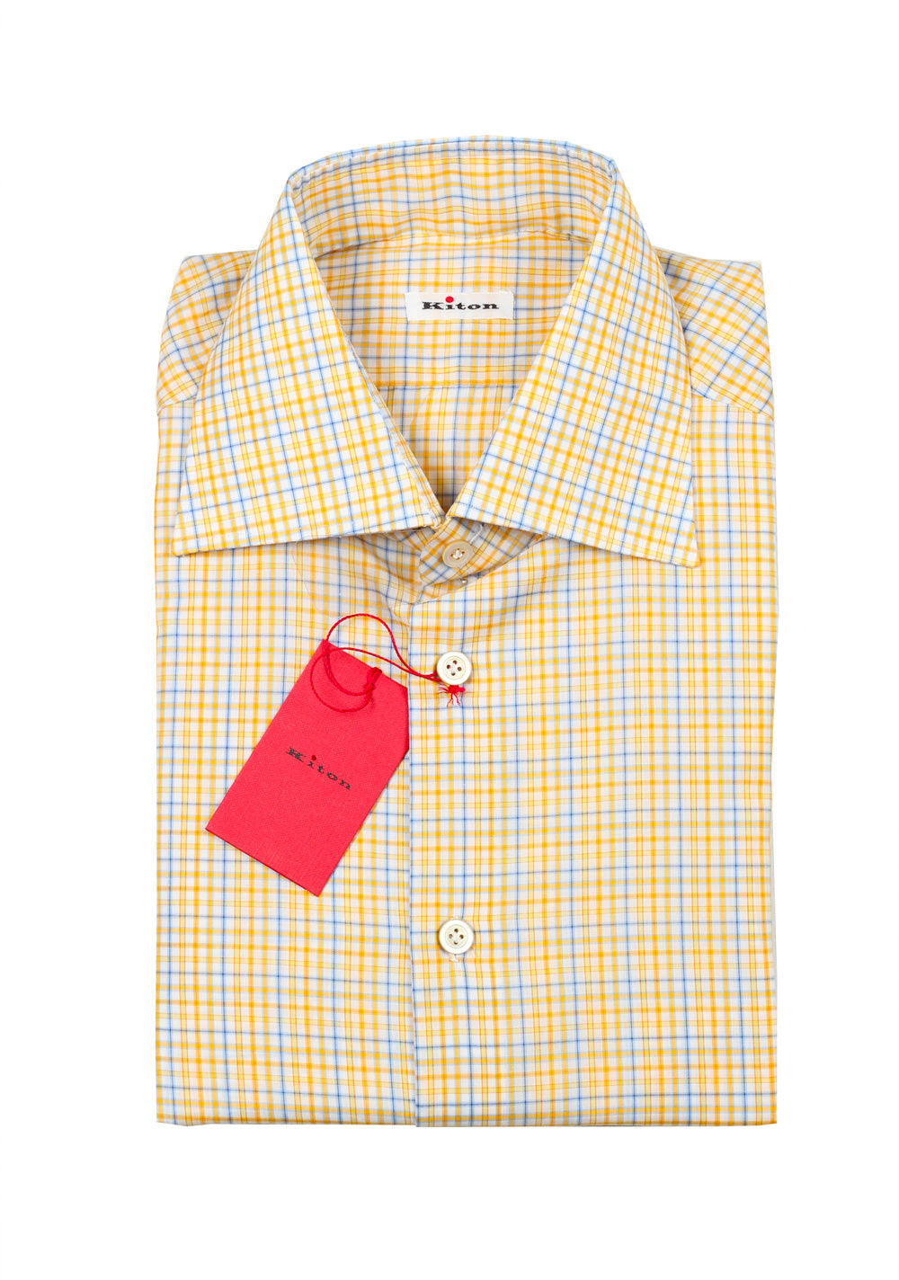 Kiton Checked White Yellow Blue Shirt Size 42 / 16,5 U.S.