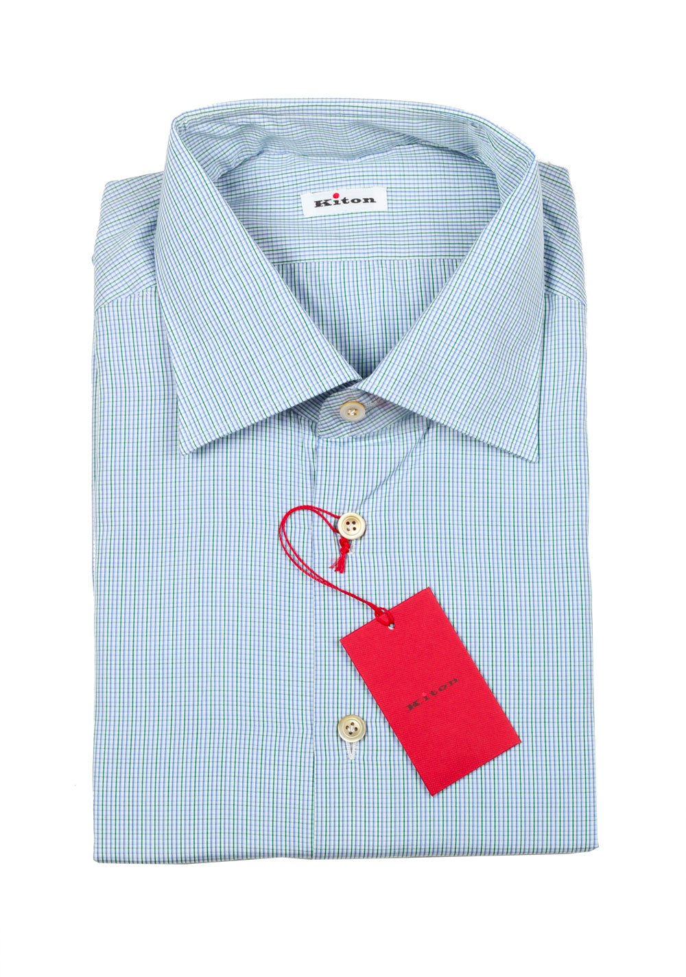 Kiton Checked White Blue Shirt Size 44 / 17,5 U.S.