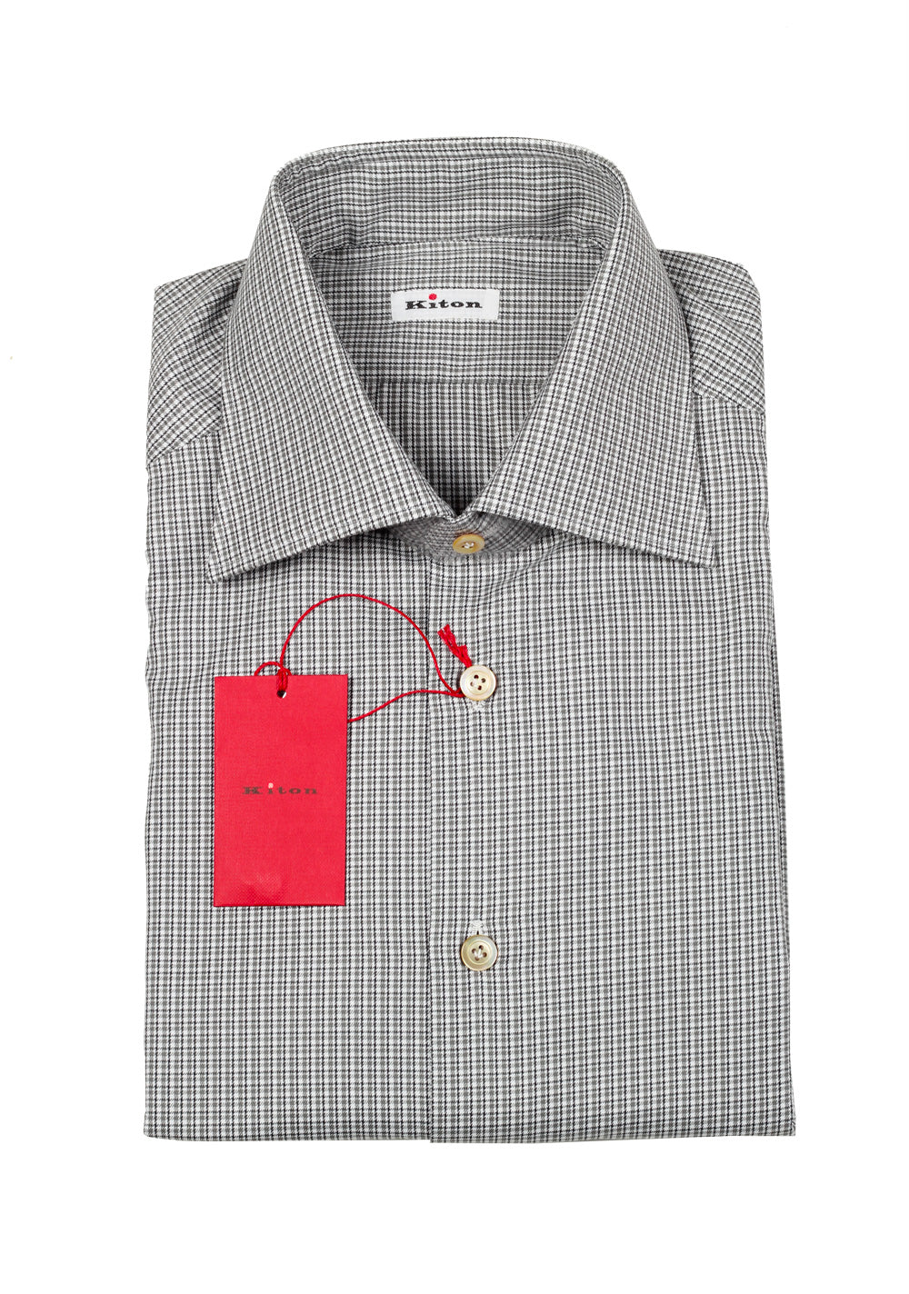 Kiton Checked White Gray Shirt Size 41 / 16 U.S.