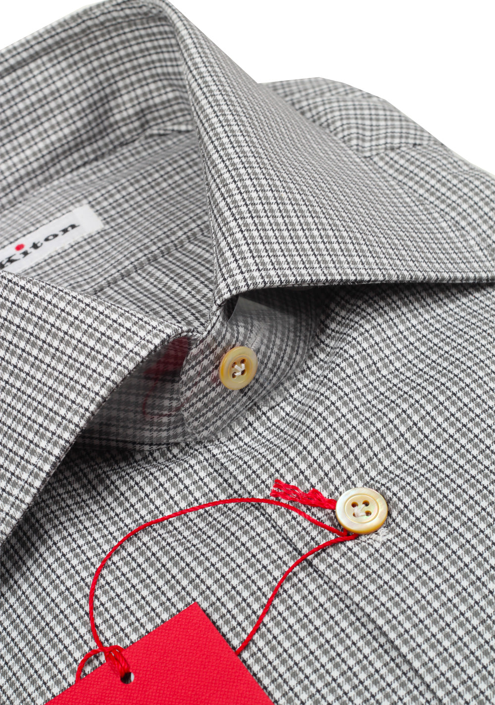 Kiton Checked White Gray Shirt Size 41 / 16 U.S.