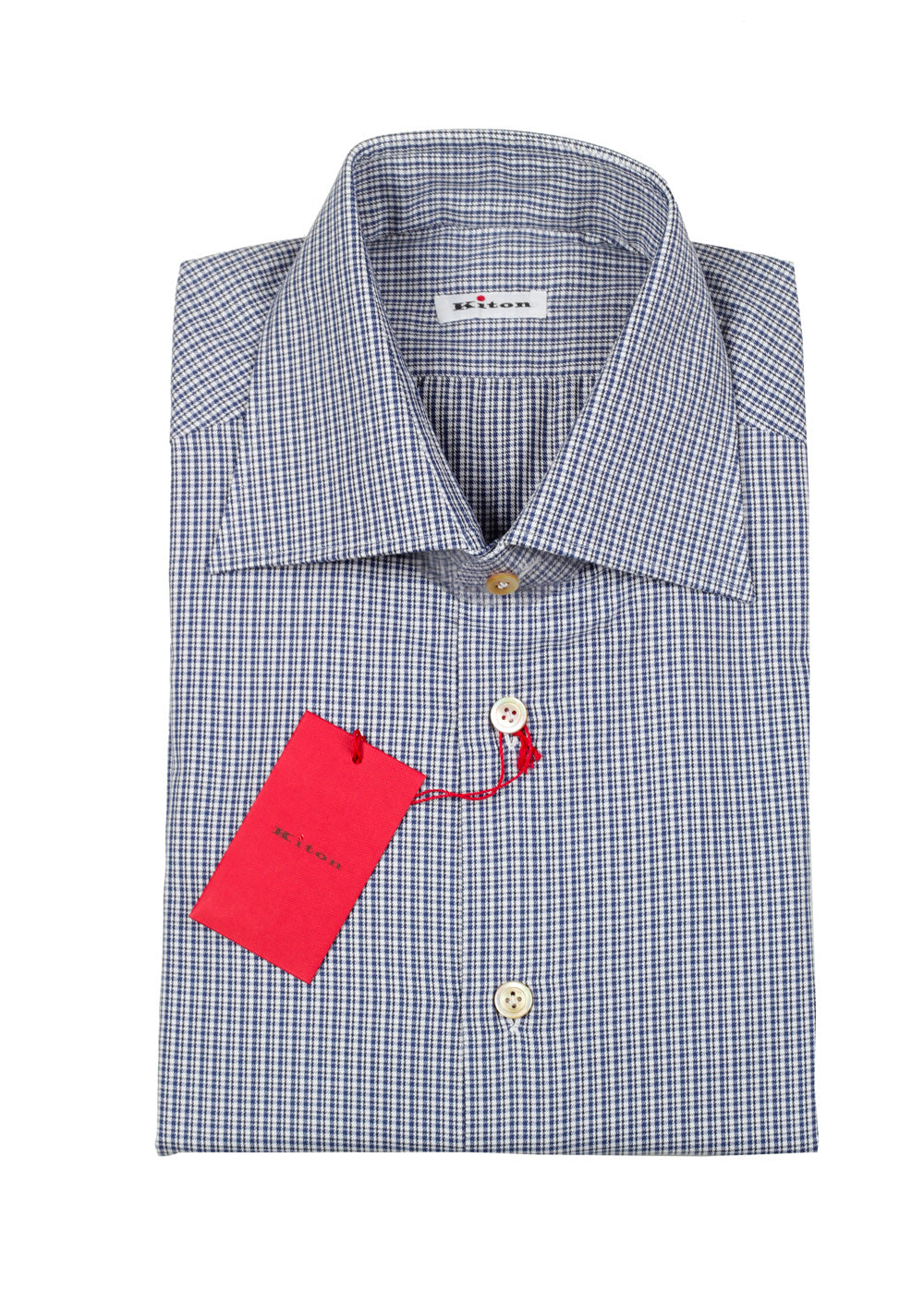 Kiton Checked White Blue Shirt Size 42 / 16,5 U.S.