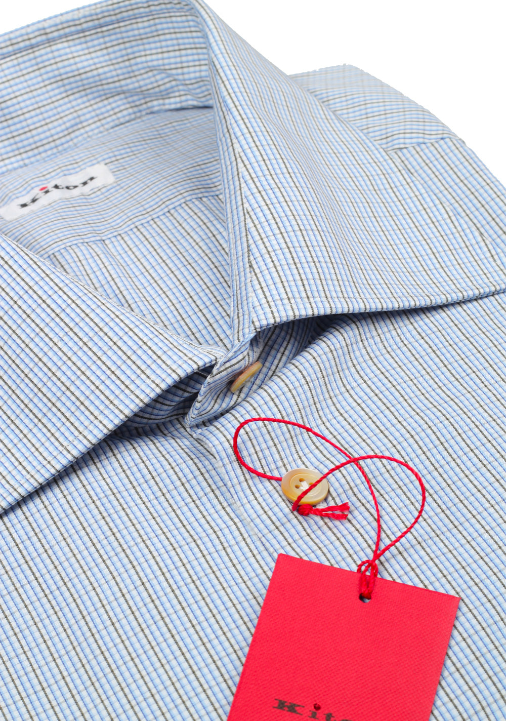 Kiton Checked White Blue Gray Shirt Size 40 / 15,75 U.S.