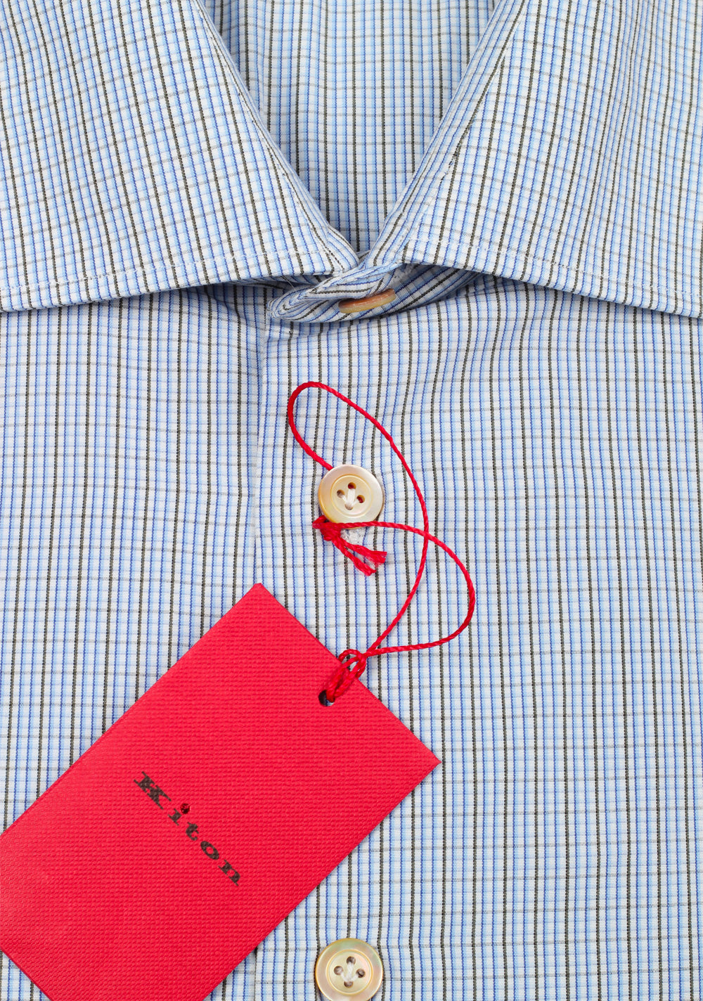 Kiton Checked White Blue Gray Shirt Size 45 / 18 U.S.