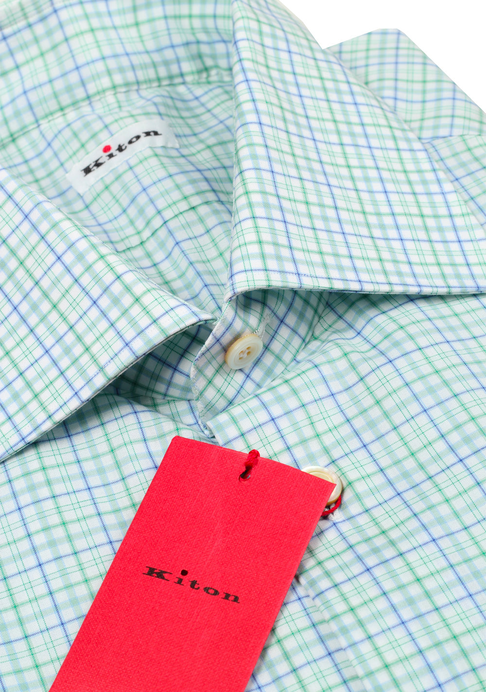 Kiton Checked White Green Blue Shirt Size 43 / 17 U.S.