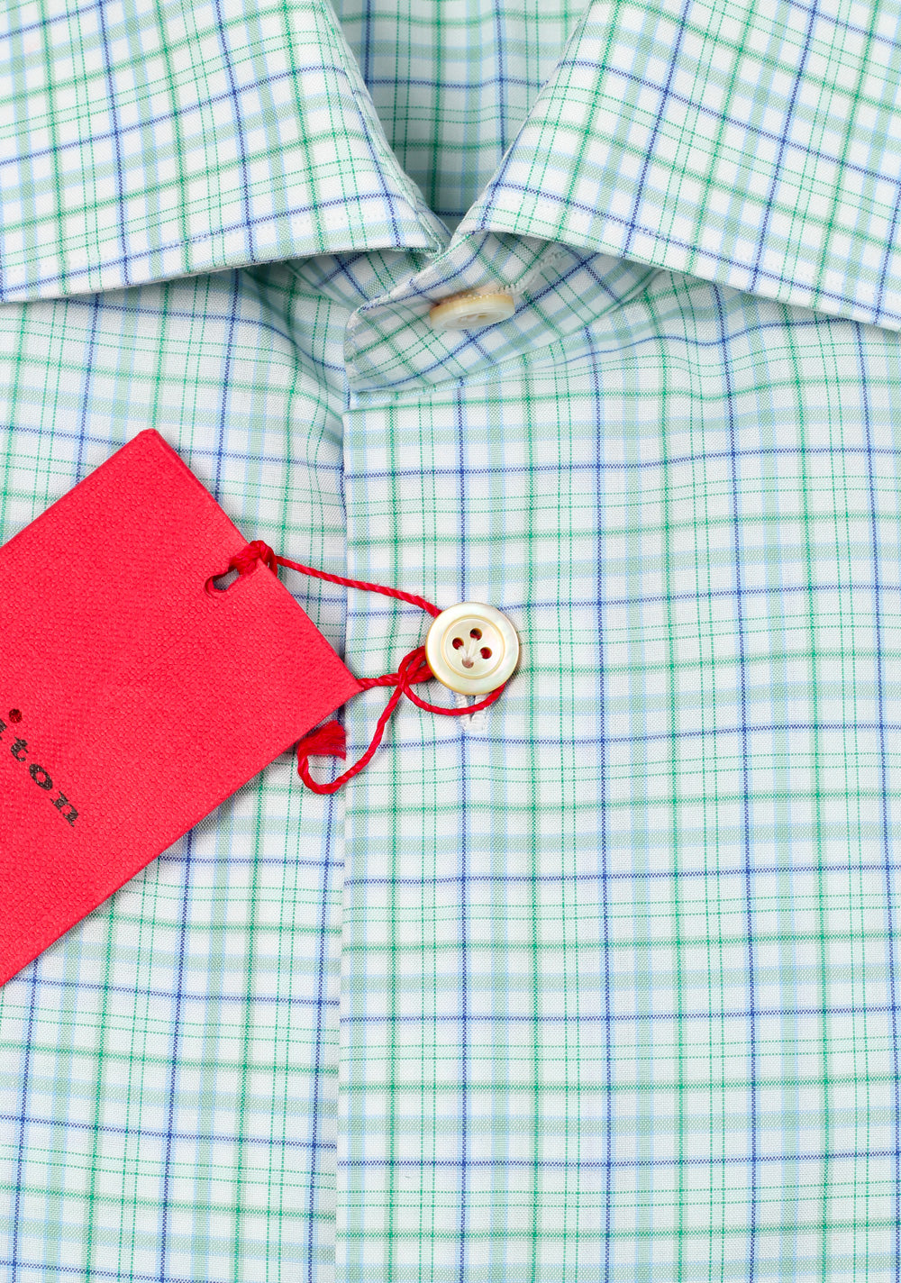 Kiton Checked White Green Blue Shirt Size 43 / 17 U.S.