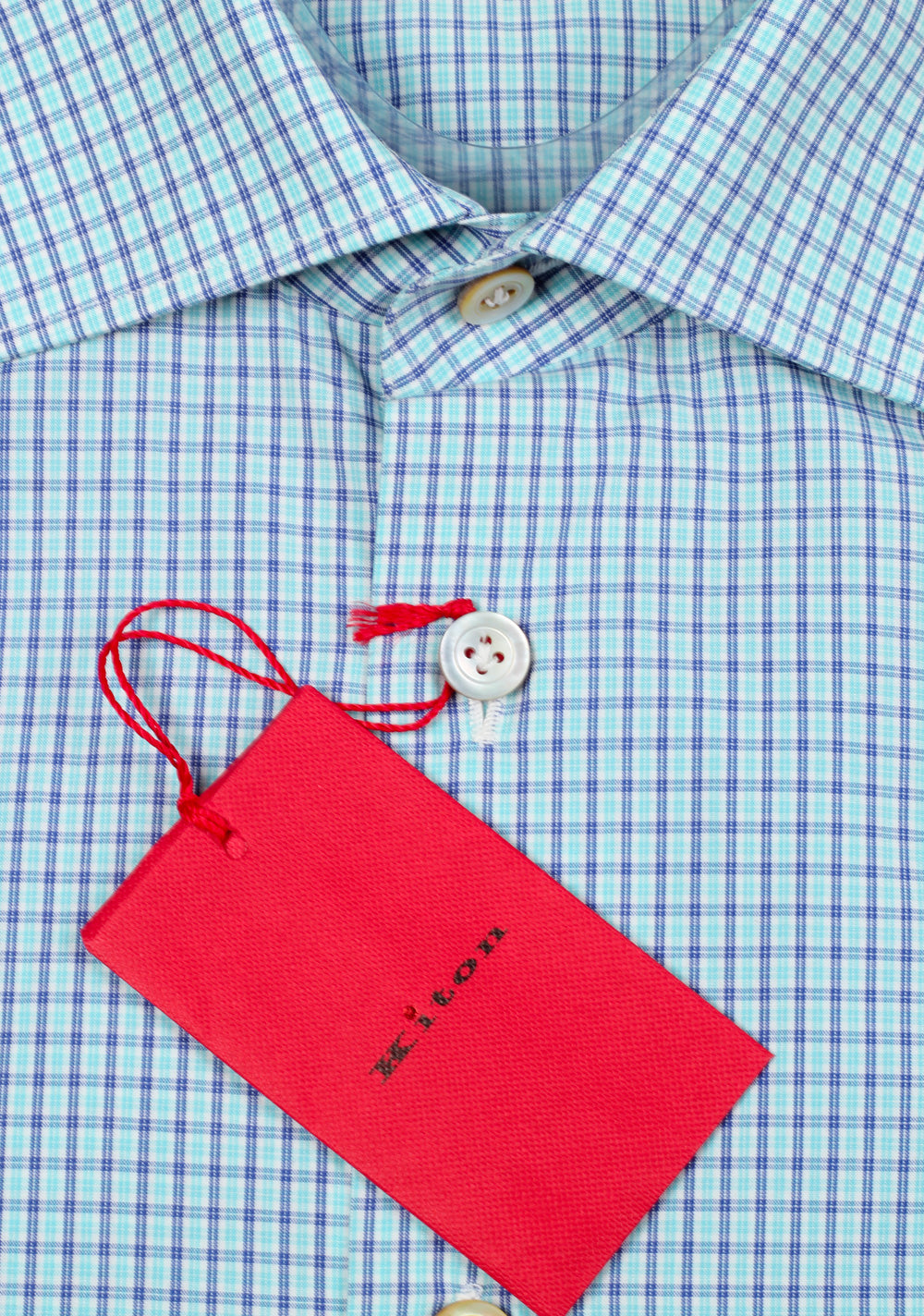 Kiton Checked White Green Blue Shirt Size 45 / 18 U.S.