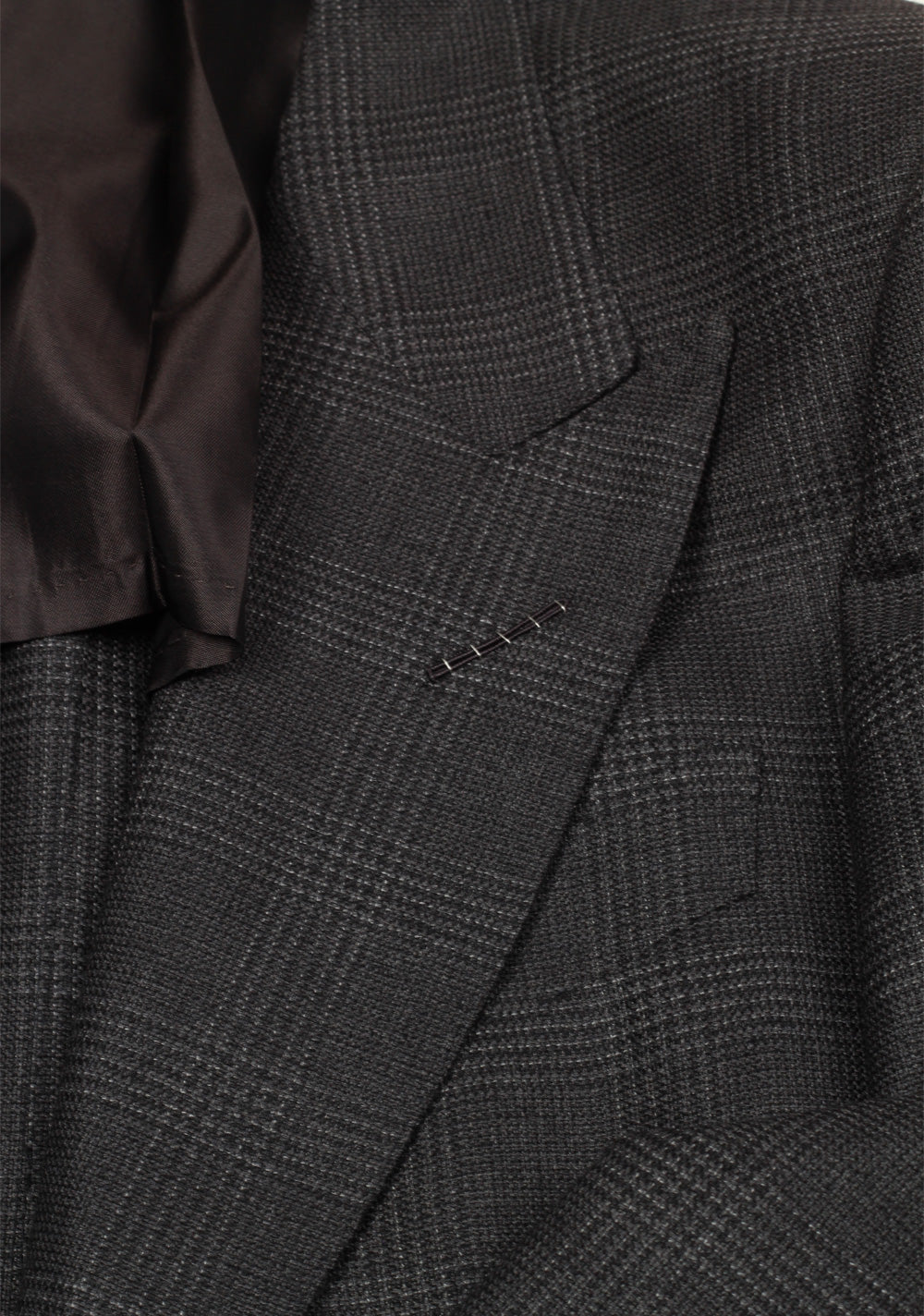 TOM FORD Shelton Checked Gray Suit Size 46 / 36R U.S. In Mohair Silk Linen
