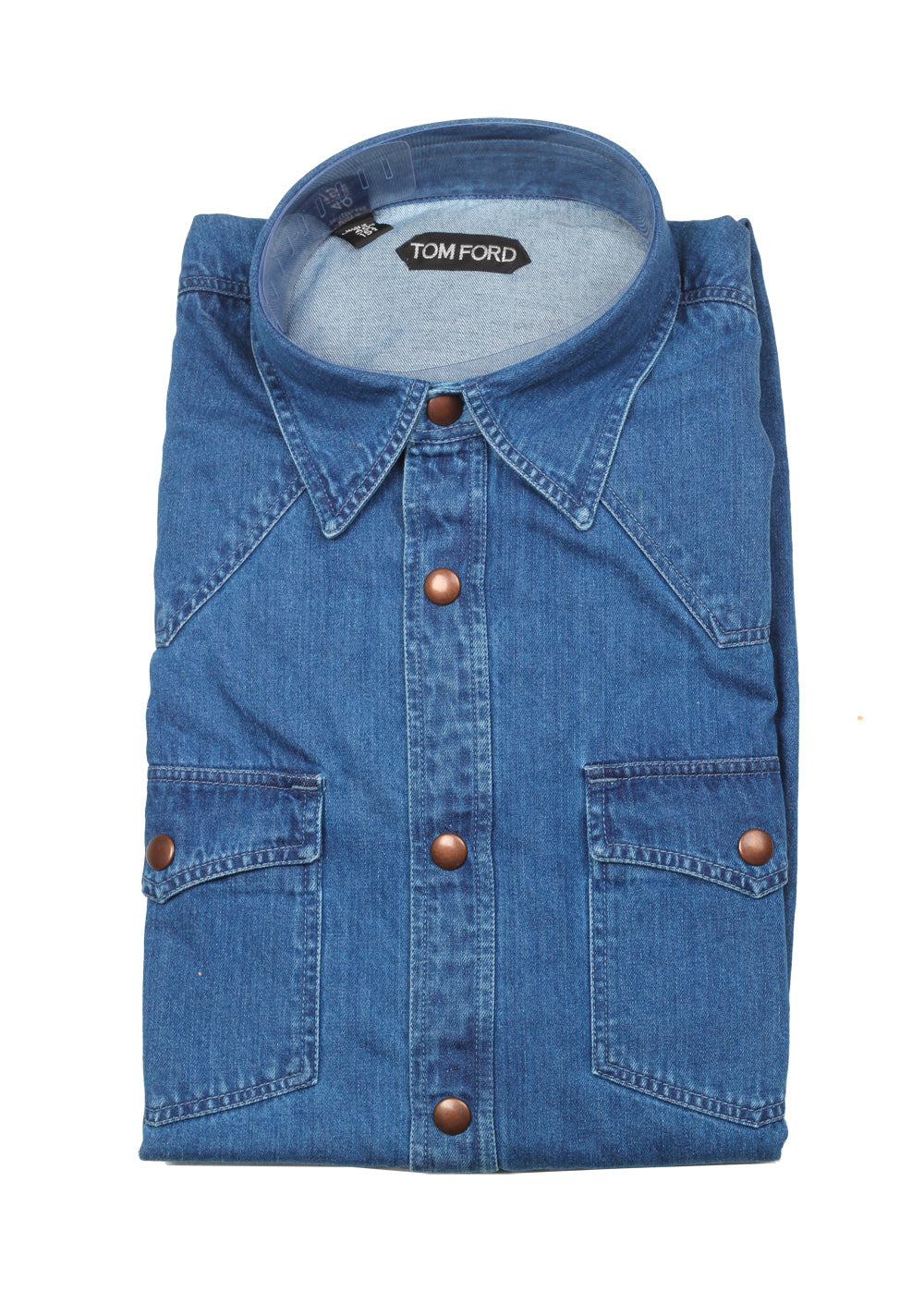 TOM FORD Solid Blue Denim Casual Shirt Size 40 / 15,75 U.S.