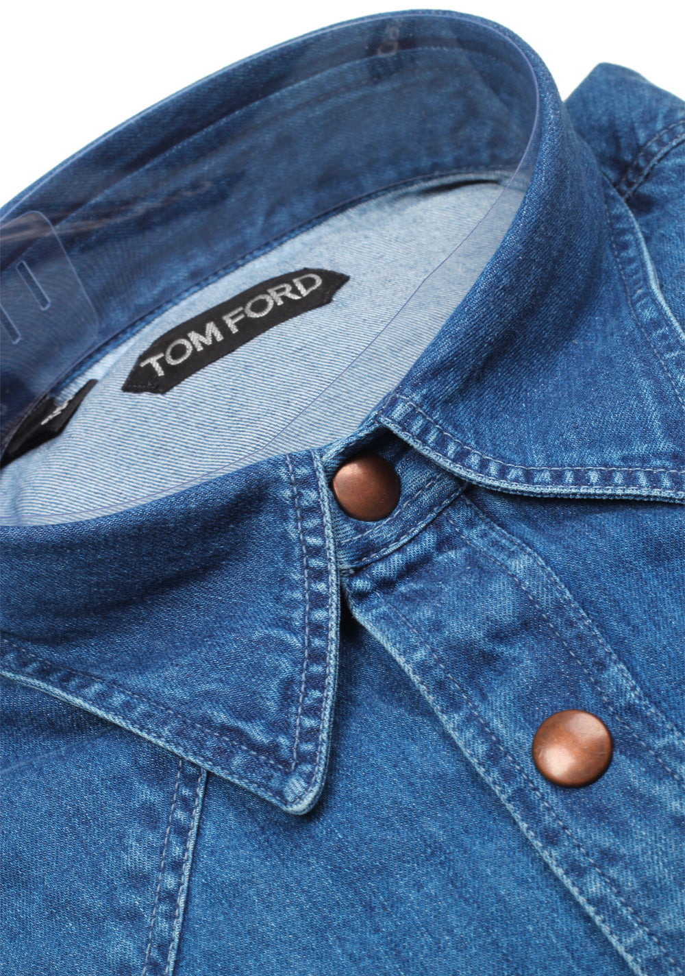 TOM FORD Solid Blue Denim Casual Shirt Size 40 / 15,75 U.S.