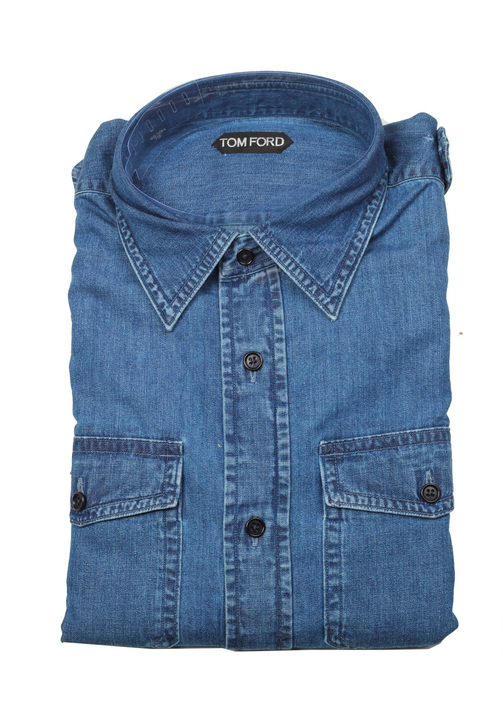 TOM FORD Solid Blue Denim Casual Shirt Size 44 / 17,5 U.S.