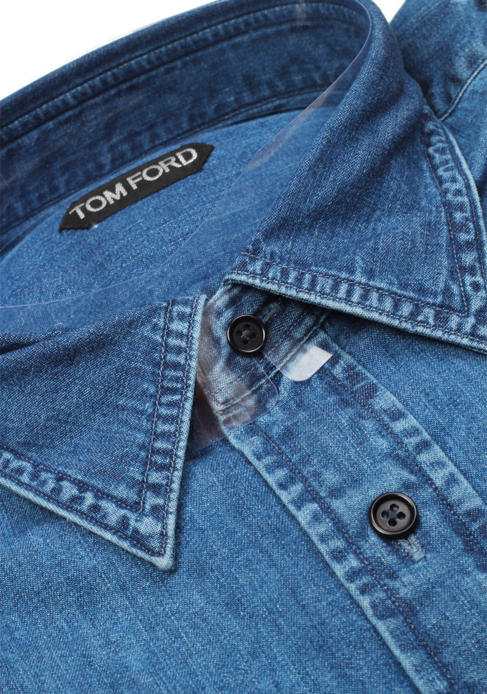 TOM FORD Solid Blue Denim Casual Shirt Size 44 / 17,5 U.S.