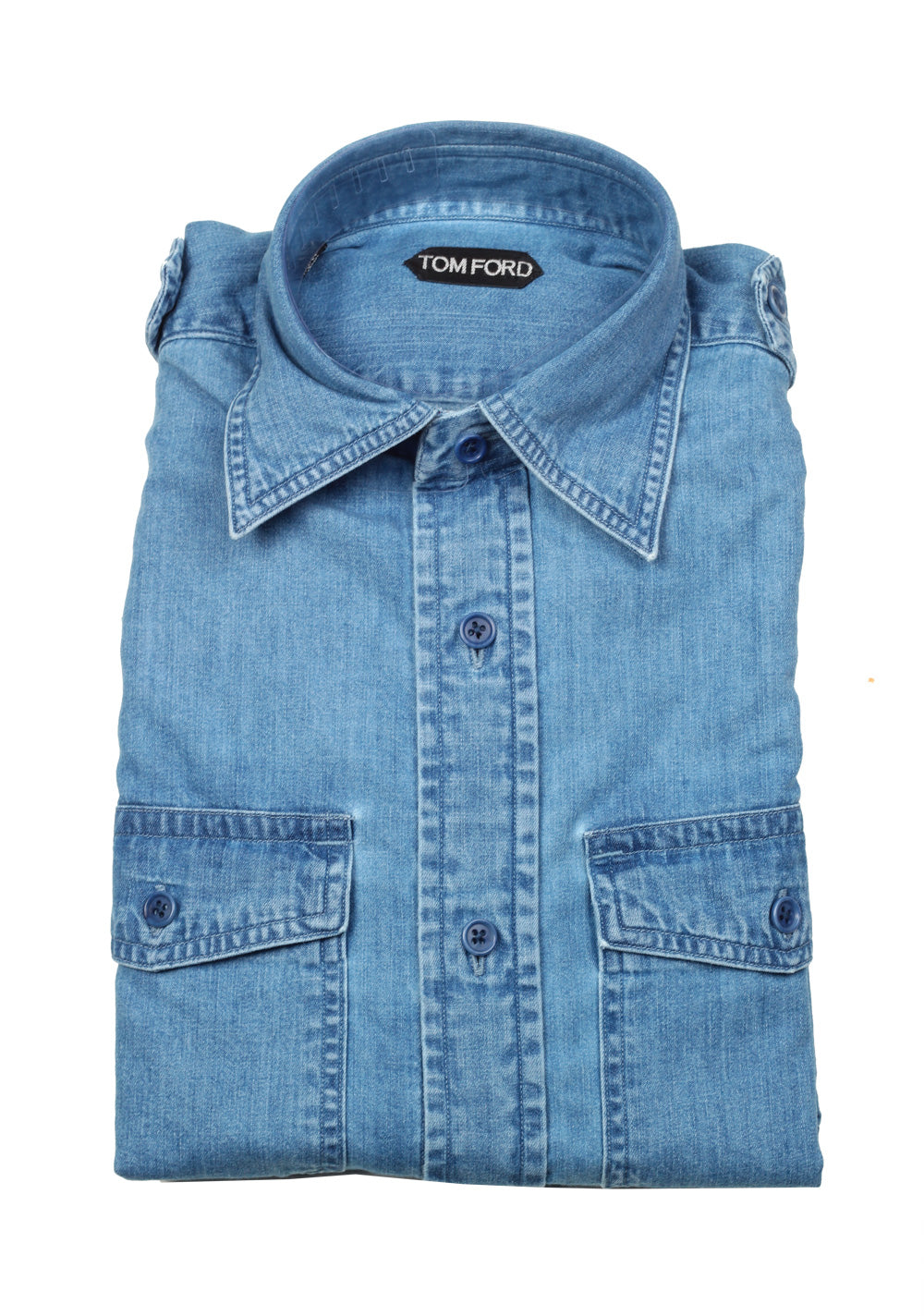 TOM FORD Solid Blue Denim Casual Shirt Size 39 / 15,5 U.S.