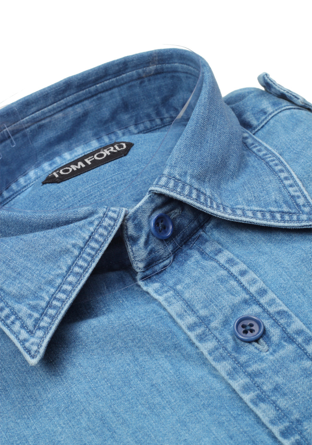 TOM FORD Solid Blue Denim Casual Shirt Size 41 / 16 U.S.