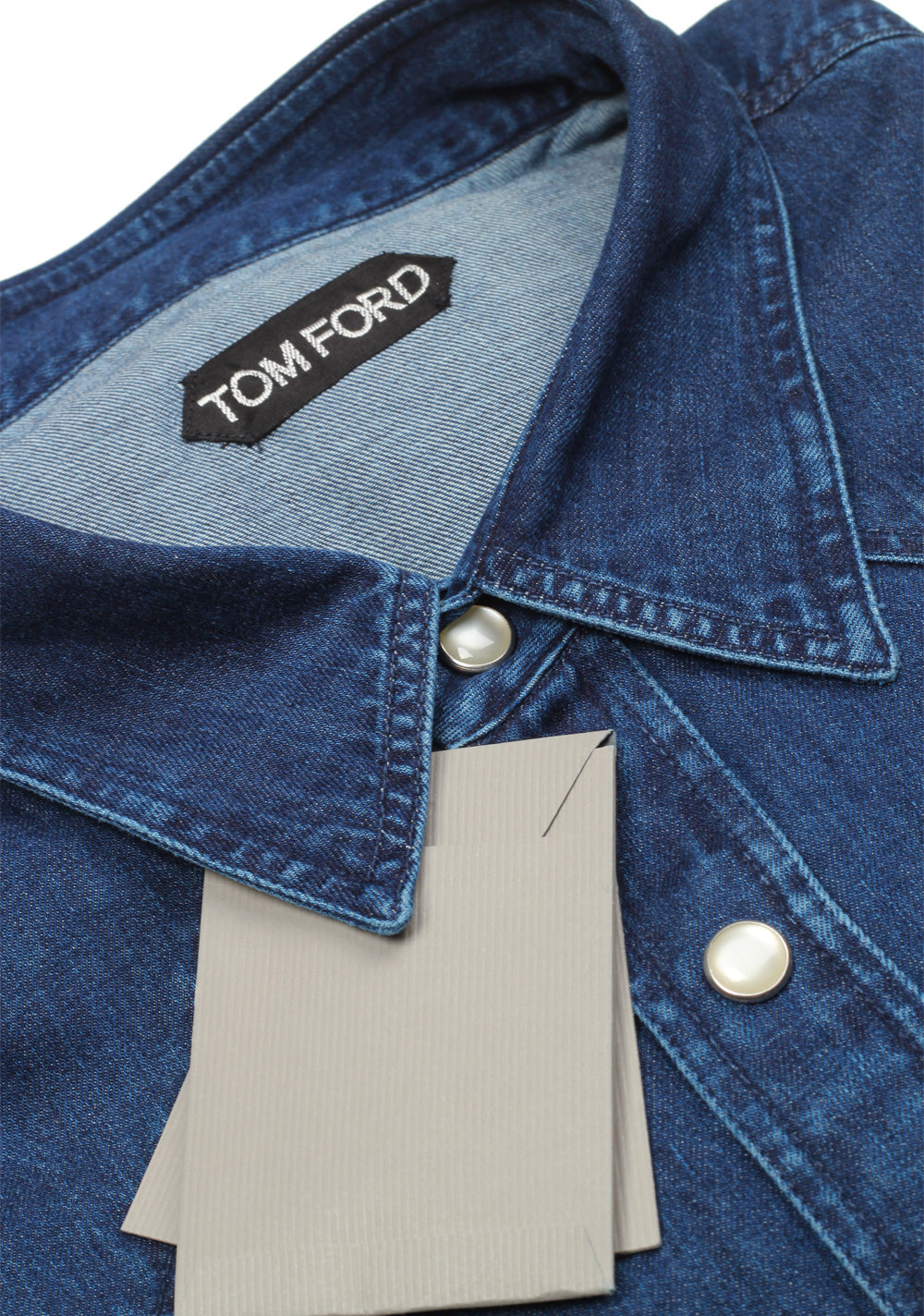 TOM FORD Solid Blue Denim Casual Shirt Size 45 / 18 U.S.