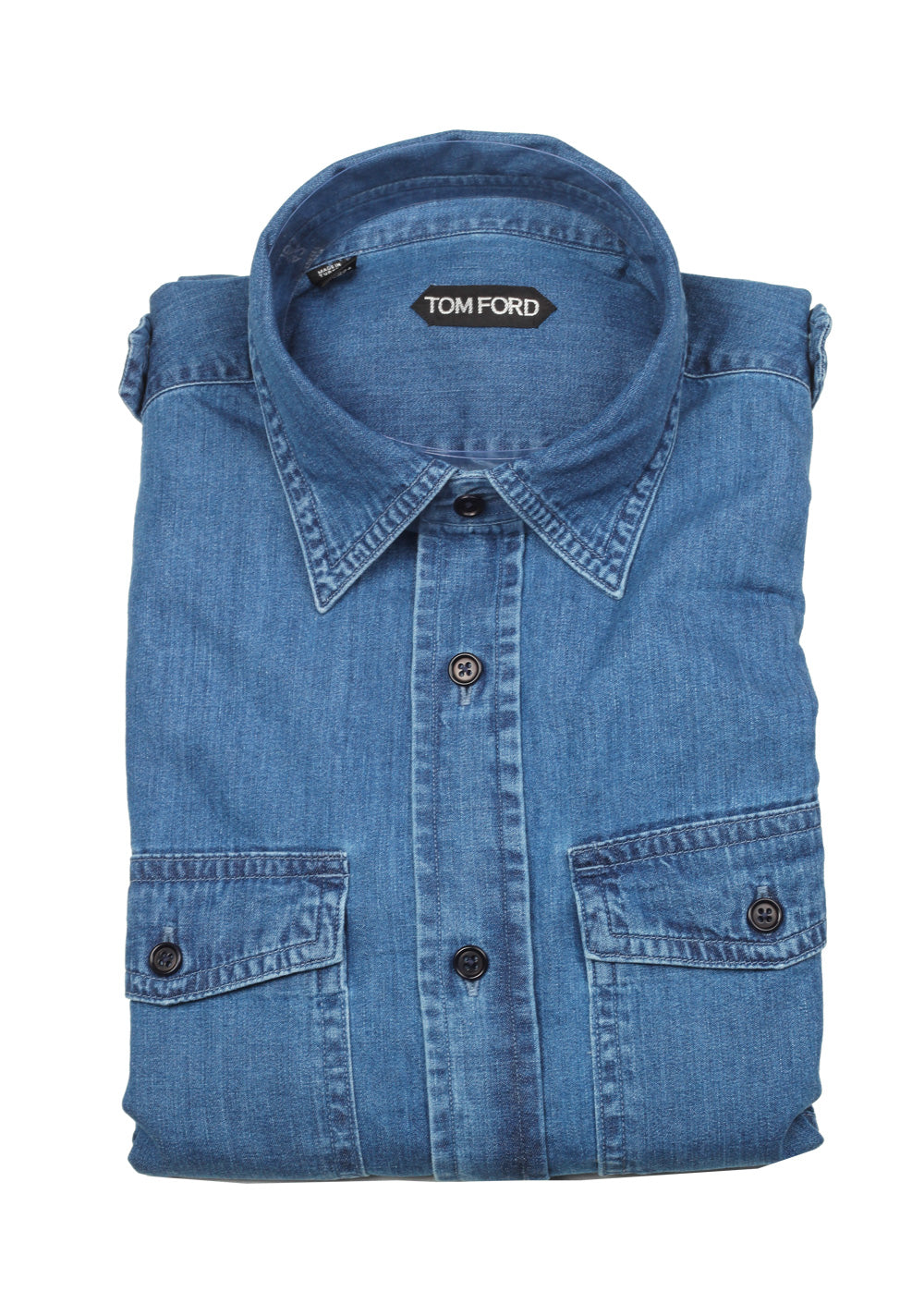 TOM FORD Solid Blue Denim Casual Shirt Size 42 / 16,5 U.S.