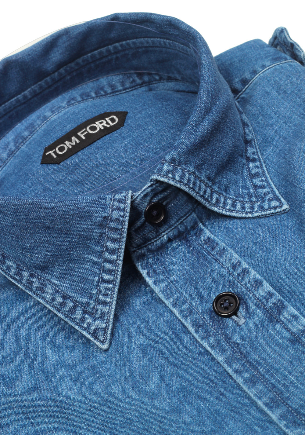 TOM FORD Solid Blue Denim Casual Shirt Size 42 / 16,5 U.S.