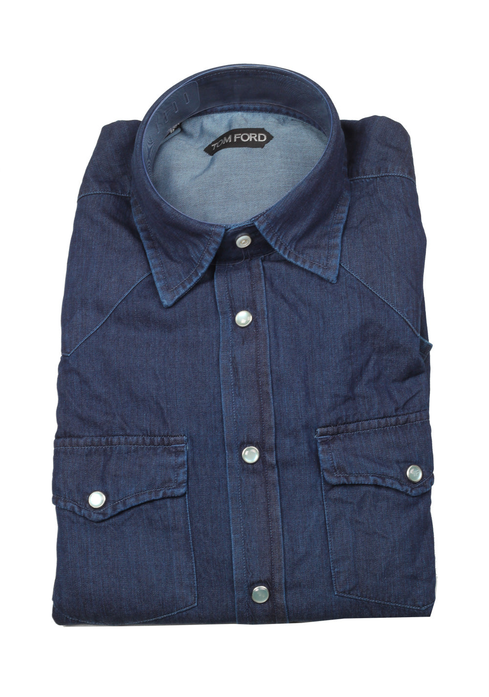 TOM FORD Solid Blue Denim Casual Shirt Size 44 / 17,5 U.S.