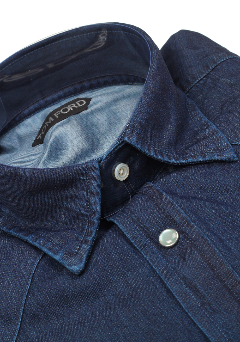 TOM FORD Solid Blue Denim Casual Shirt Size 44 / 17,5 U.S.