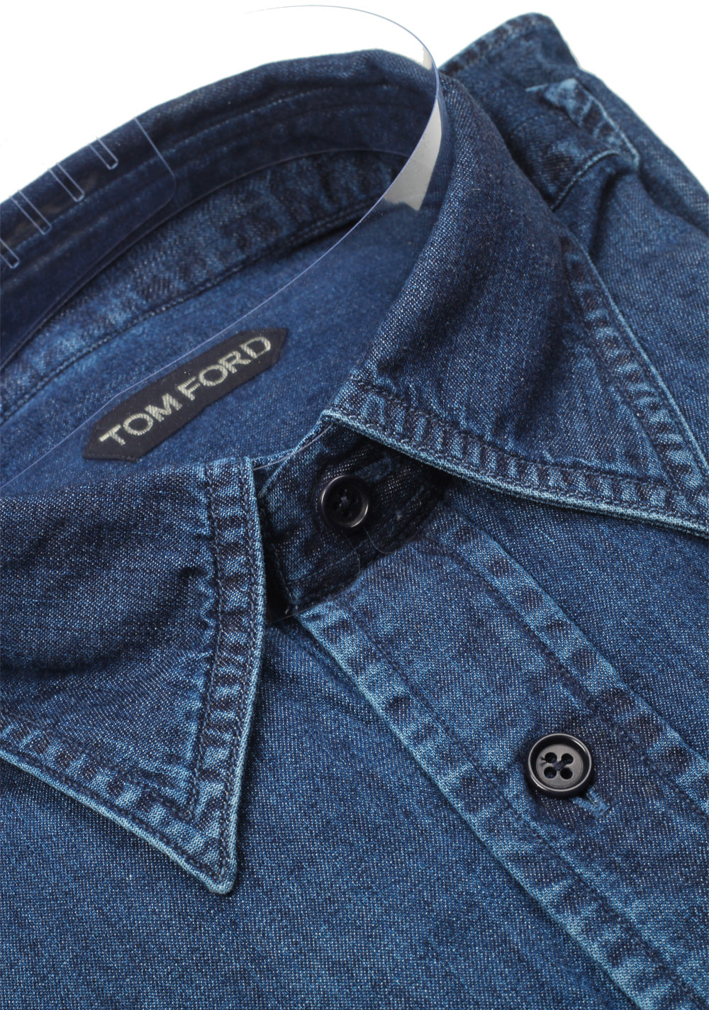 TOM FORD Solid Blue Denim Casual Shirt Size 40 / 15,75 U.S.