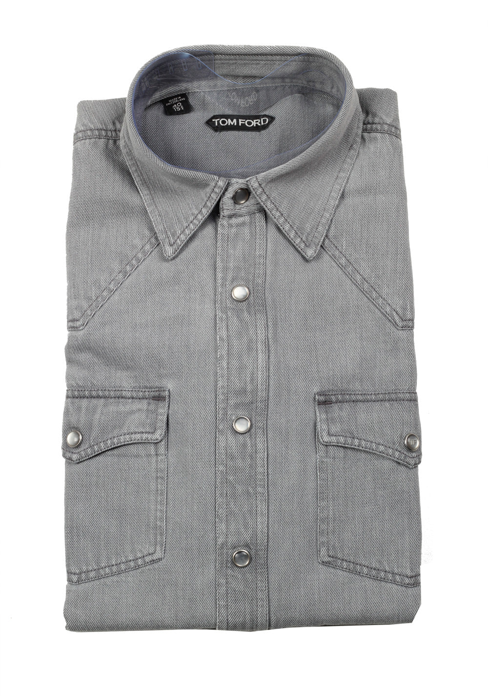 TOM FORD Solid Gray Denim Casual Shirt Size 40 / 15,75 U.S.