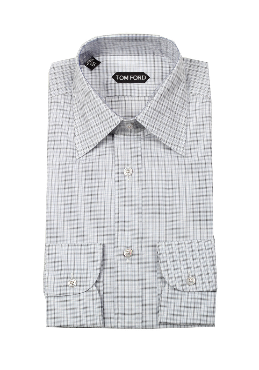 TOM FORD Checked White Blue Dress Shirt Size 40 / 15,75 U.S.