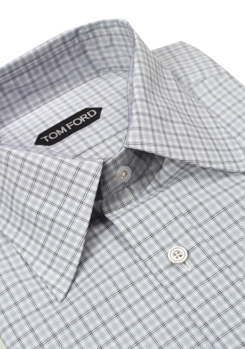 TOM FORD Checked White Blue Dress Shirt Size 40 / 15,75 U.S.