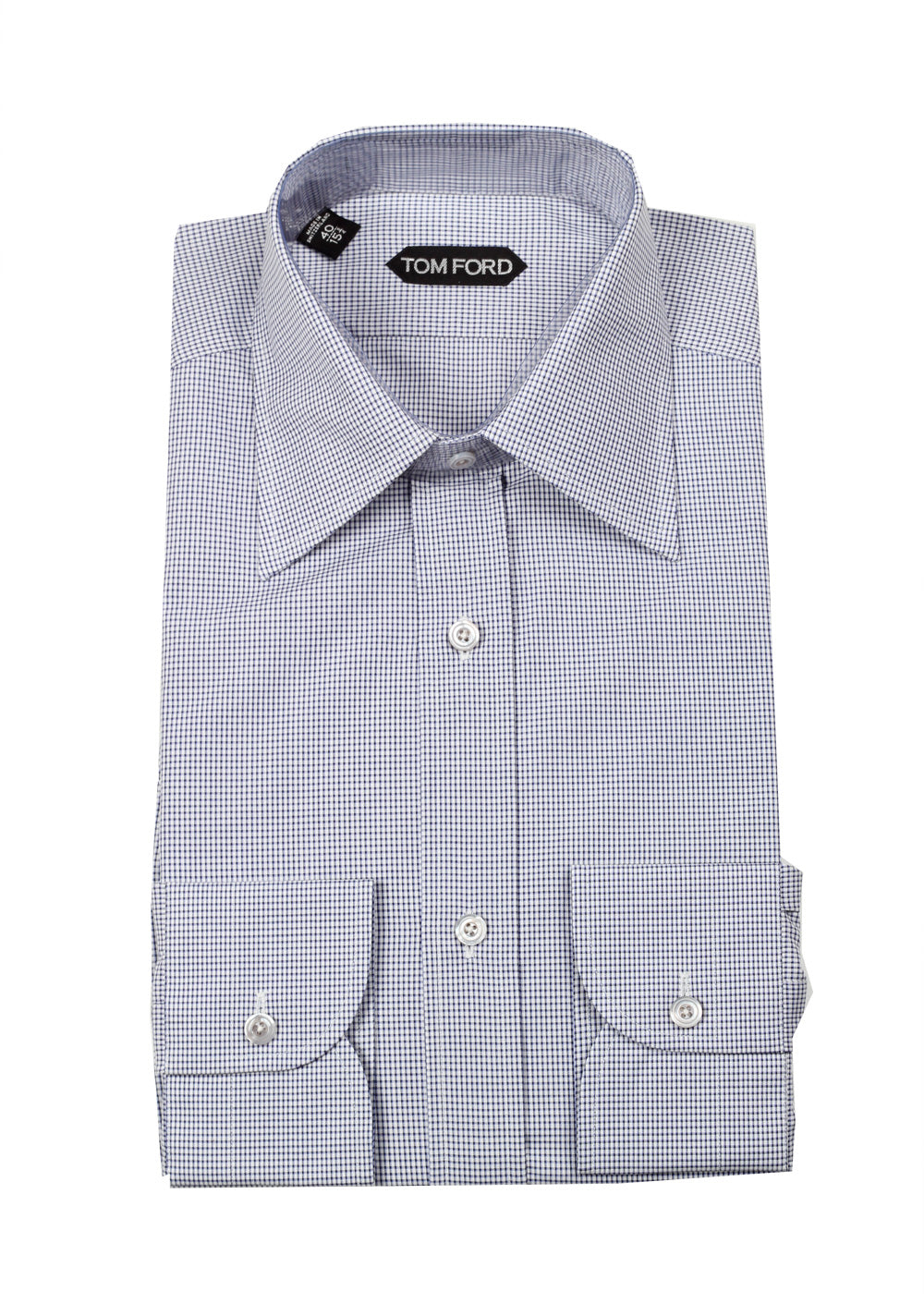 TOM FORD Checked White Blue Dress Shirt Size 40 / 15,75 U.S.