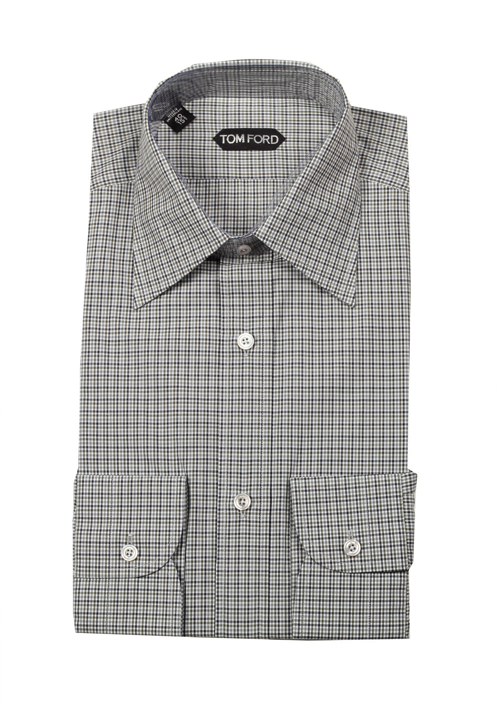 TOM FORD Checked White Gray Dress Shirt Size 40 / 15,75 U.S.