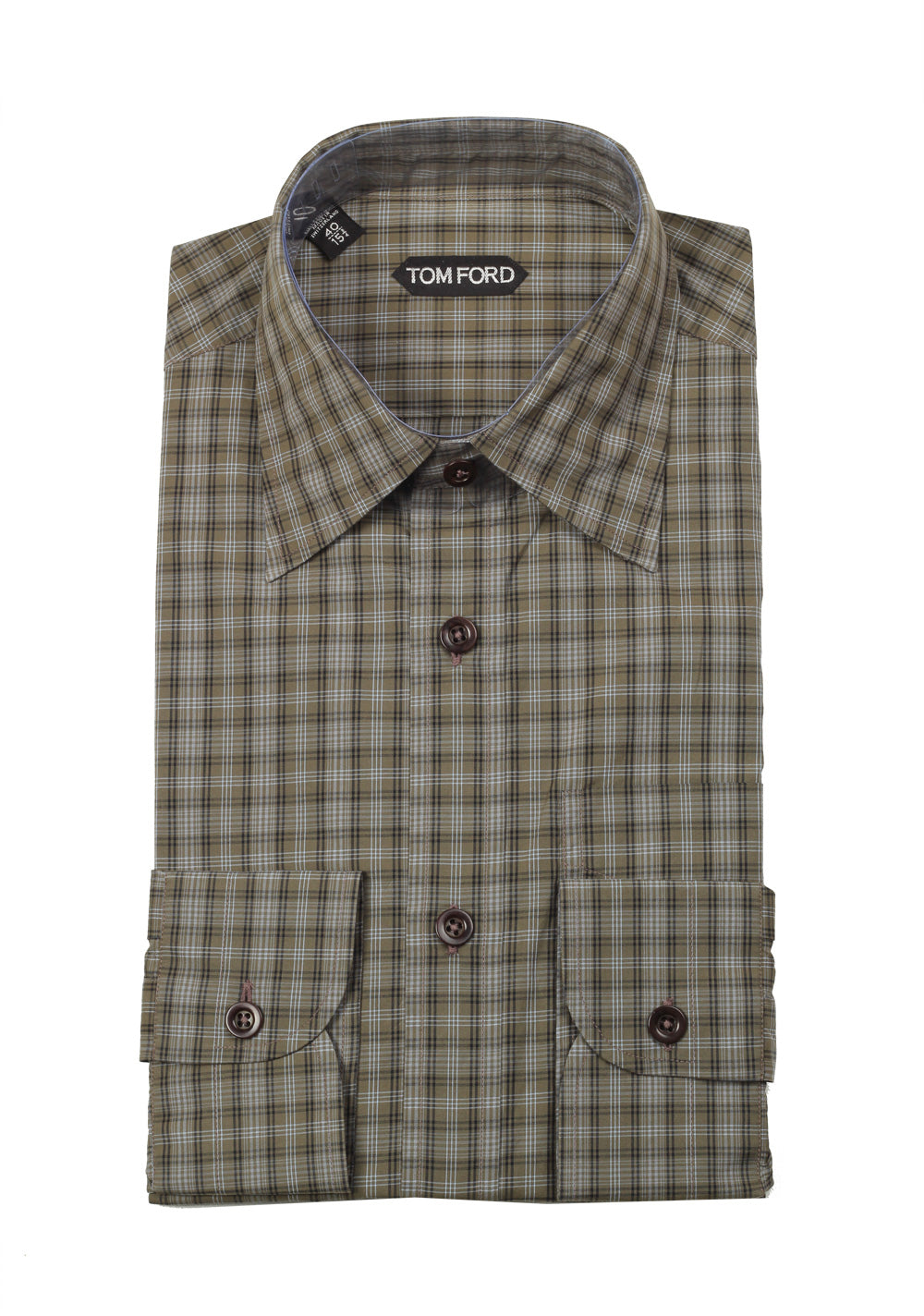 TOM FORD Checked Green Dress Shirt Size 40 / 15,75 U.S.