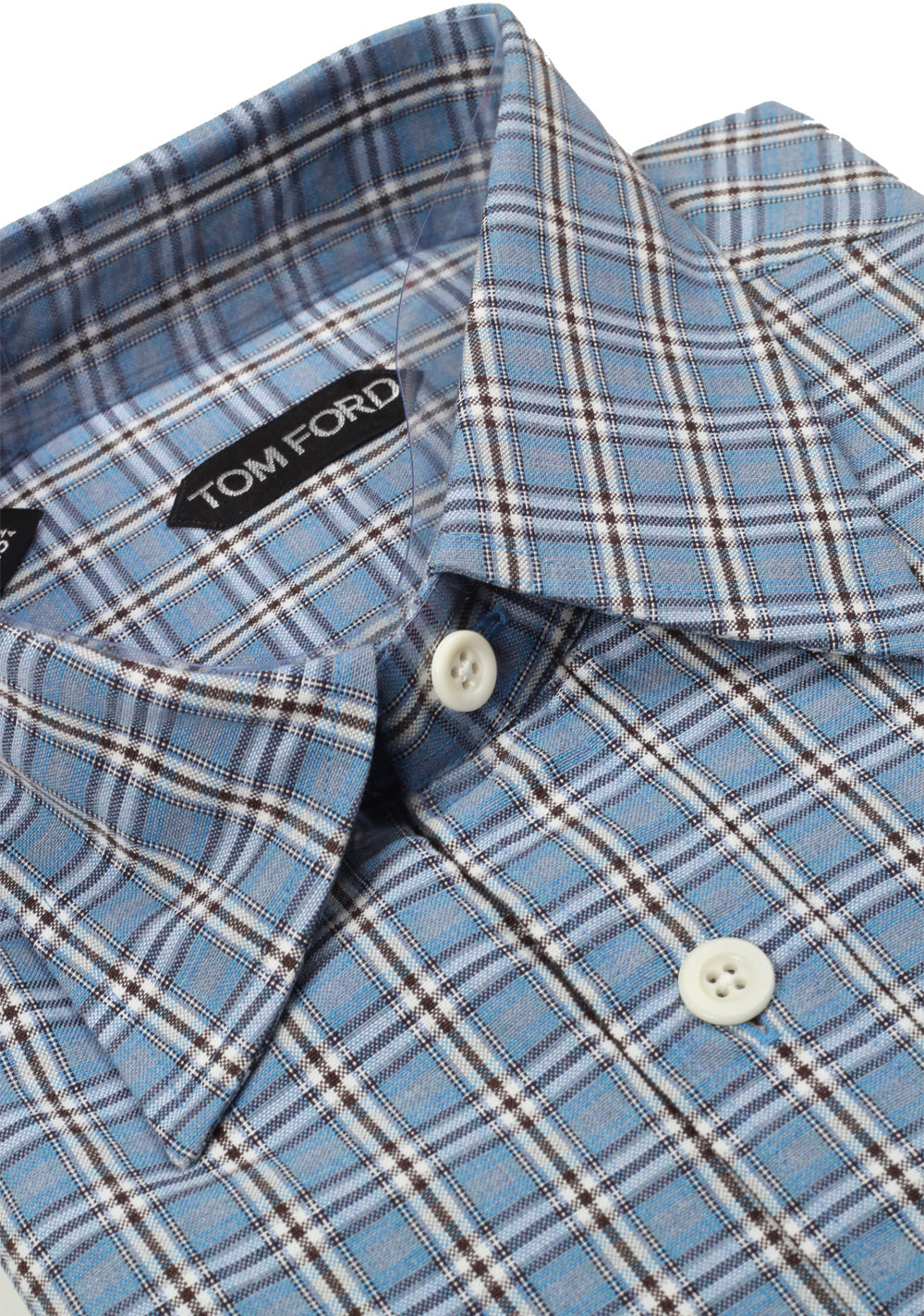 TOM FORD Checked White Blue Dress Shirt Size 40 / 15,75 U.S.