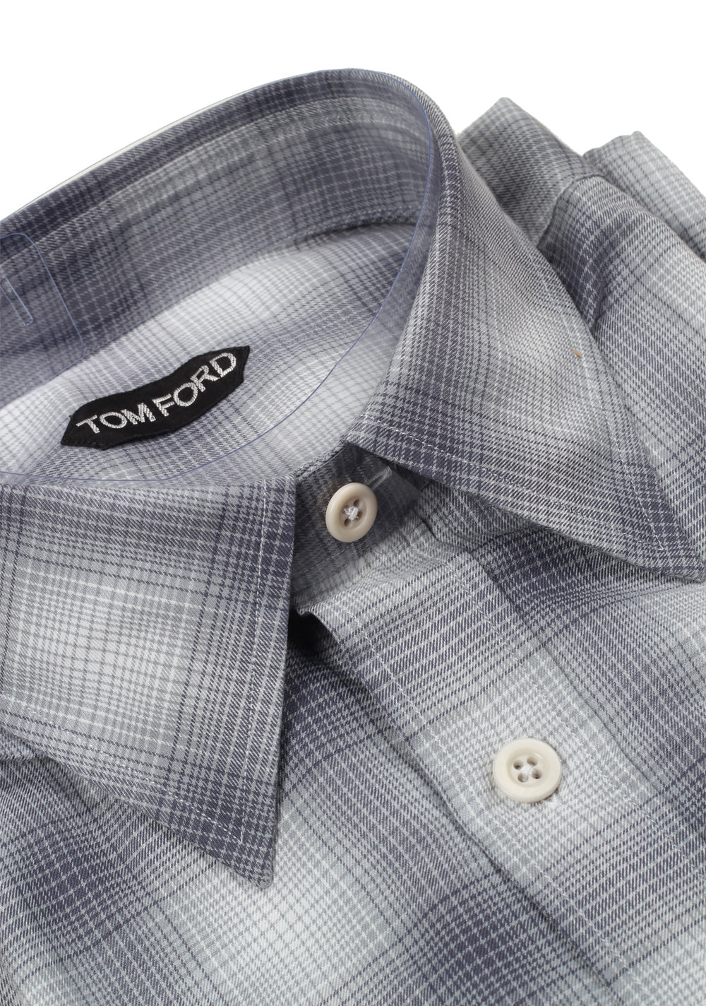 TOM FORD Checked White Gray Dress Shirt Size 40 / 15,75 U.S.