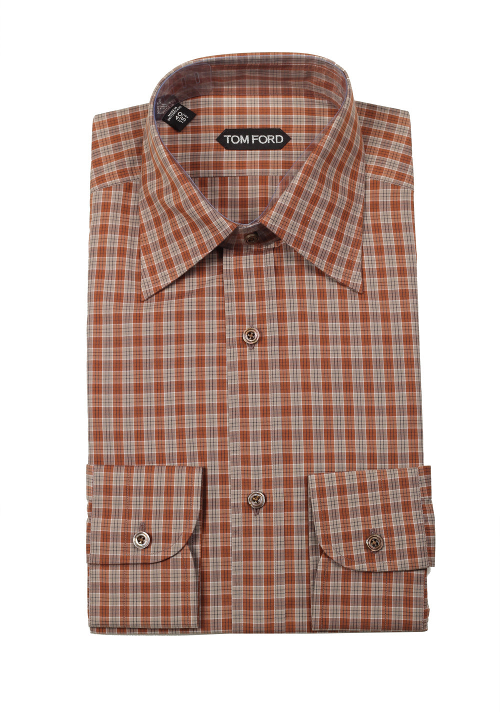 TOM FORD Checked Brown Dress Shirt Size 40 / 15,75 U.S.
