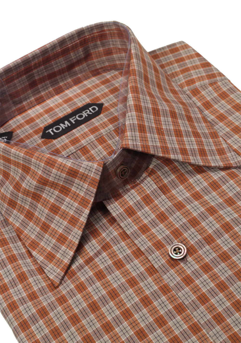 TOM FORD Checked Brown Dress Shirt Size 40 / 15,75 U.S.