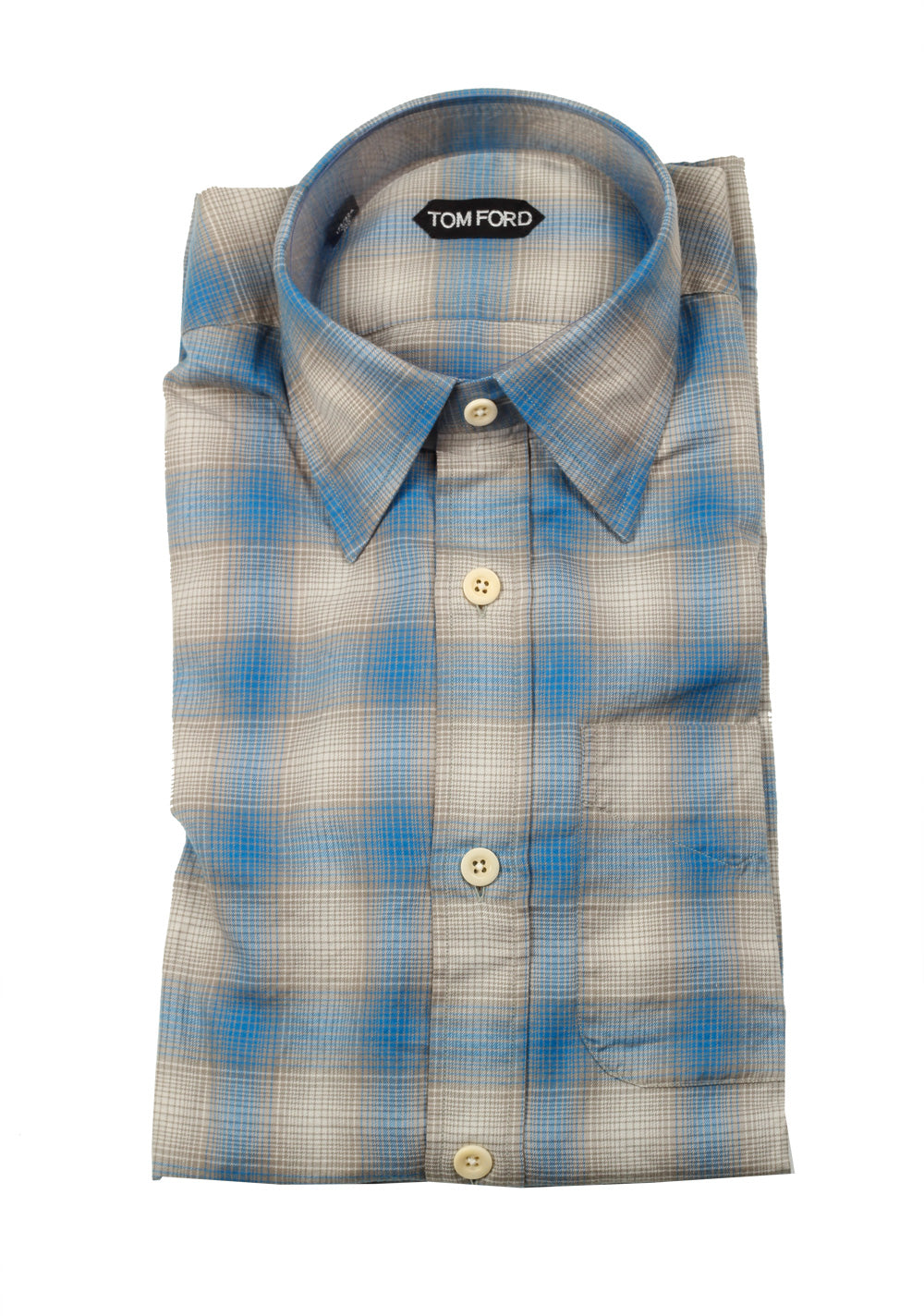 TOM FORD Checked Beige Blue Dress Shirt Size 40 / 15,75 U.S.
