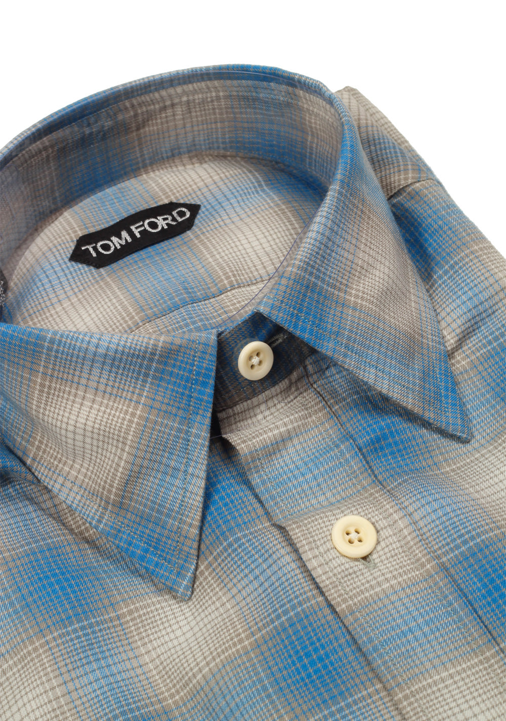 TOM FORD Checked Beige Blue Dress Shirt Size 40 / 15,75 U.S.